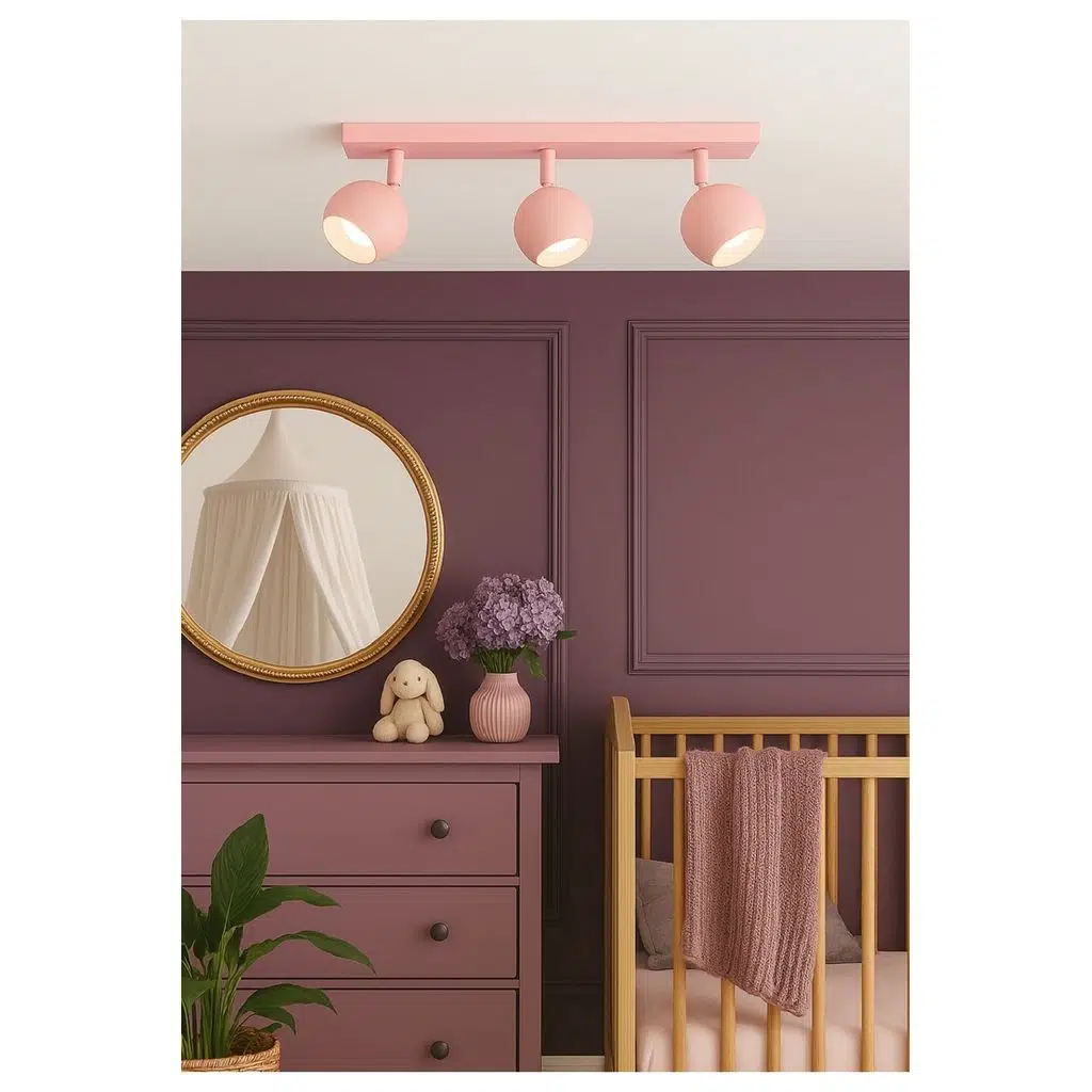 3lü üçlü Pembe Gövde Küre Hareketli Başlık GU10 Tasarruflu Led Tavan Spot Avize Çocuk Bebek Odası