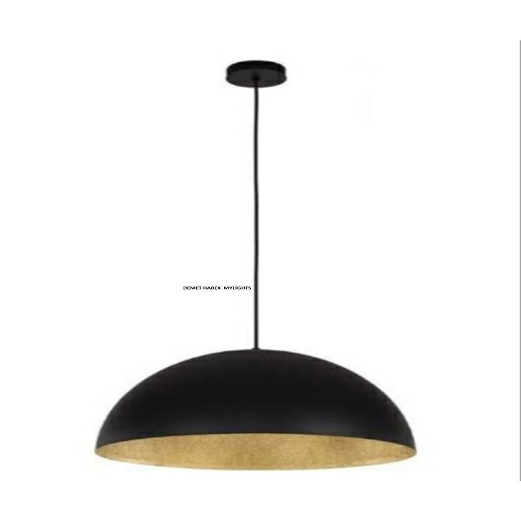 DEMET HABEK MYLİGHTS MYLİGHTS METAL SARKIT AVİZE SİYAH İÇİ ALTIN RUSTİK RETRO TEKLİ AVİZE 40 CM