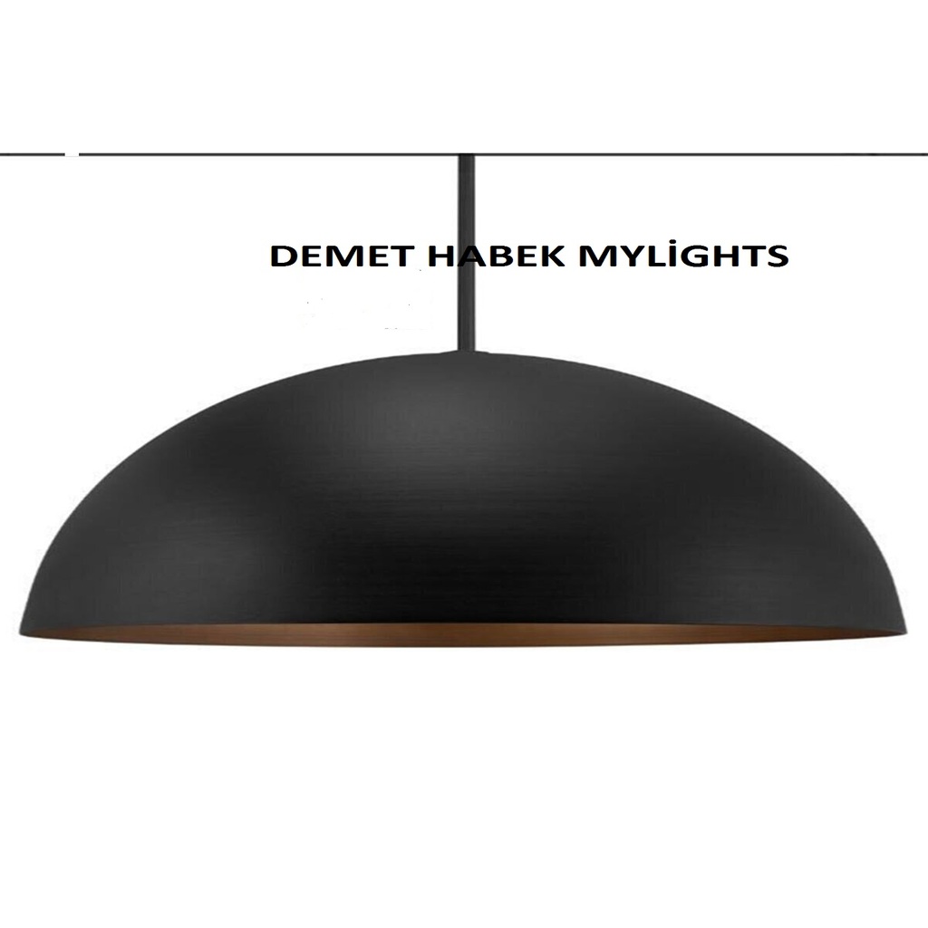 DEMET HABEK mylights MYLİGHTS RETRO 50CM METAL RUSTİK AVİZE SİYAH İÇİ BAKIR PLOFONYER AVİZE