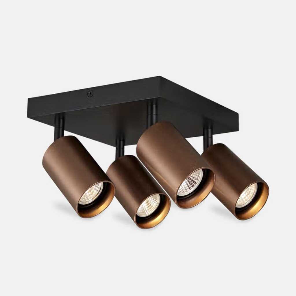 mylights Siyah Gövde Kahverengi Hareketli Başlık Metal 4’lü dörtlü LED Spot Tavan Avize Modern gu10 tasarufşu salon otel mutfak kafe