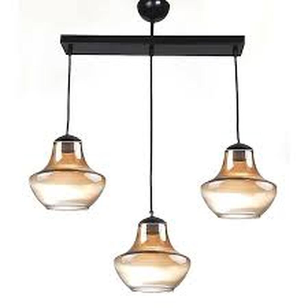 DEMET HABEK MYLİGHTS RETRO ÜÇLÜ SIRALI MASA ÜSTÜ SARKIT BAL CAM AVİZE