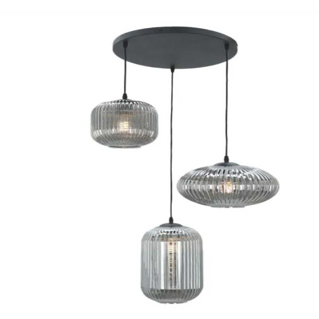 Demet habek mylights füme camlı rustik salon avize taban 40cm