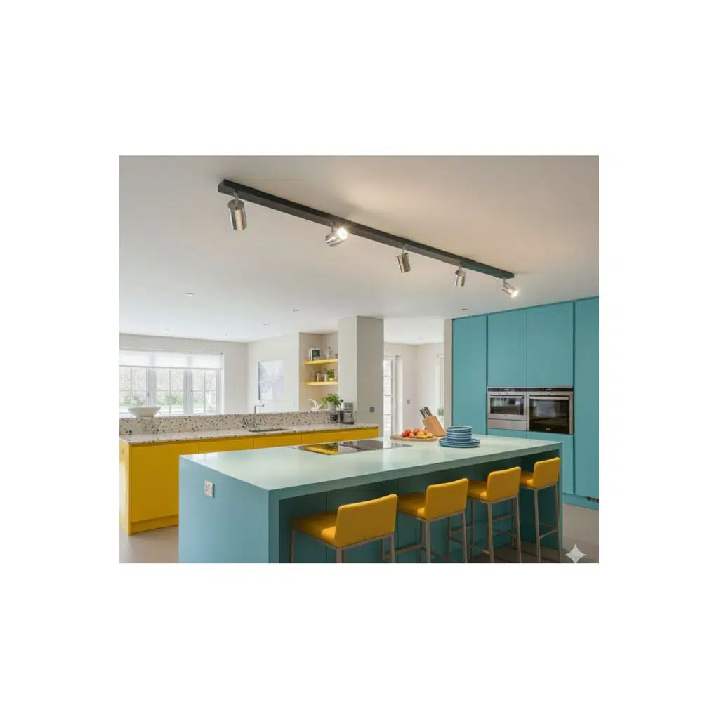 GU10 120 cm Siyah Gövde Krom Kaplama Beşli 5li Hareketli Başlık OS RAM Tasarruflu LED Spot Avize