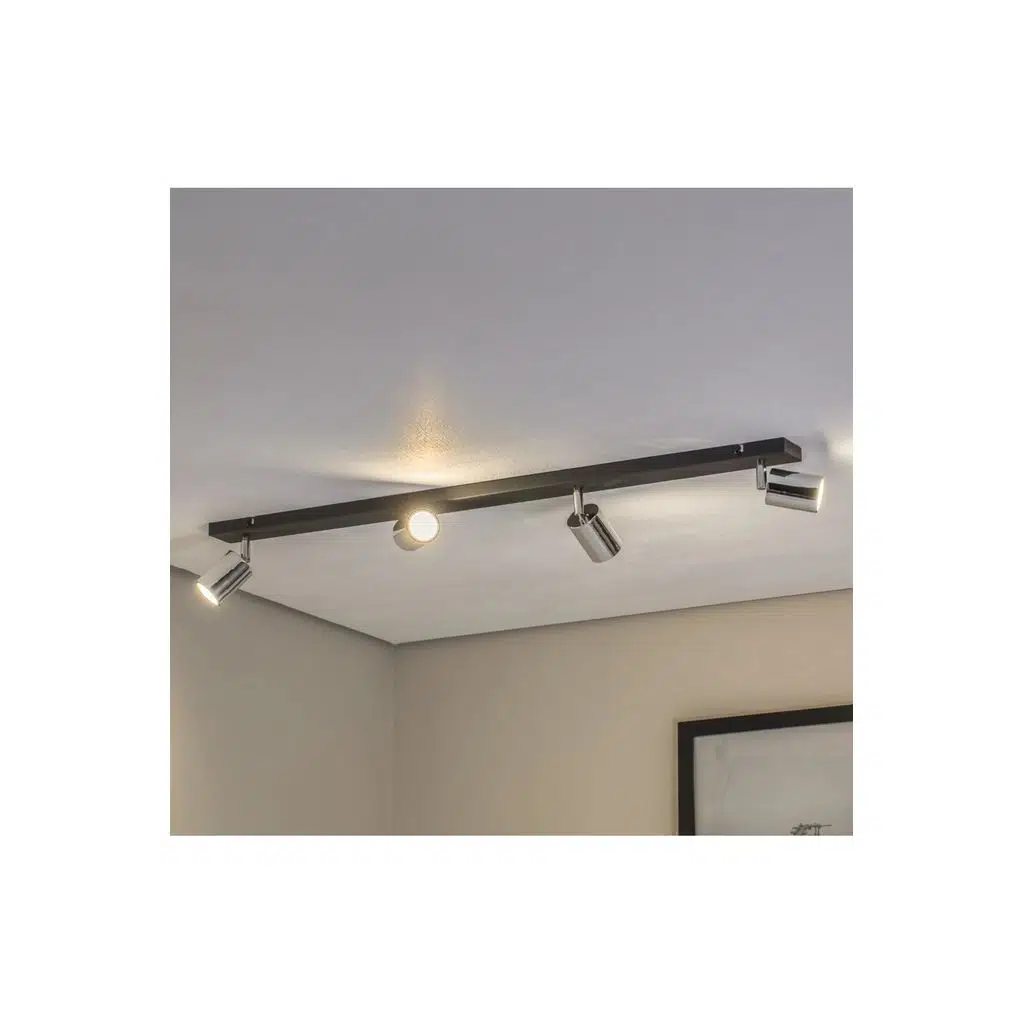 GU10 Dörtlü 4’lü Siyah Gövde Krom Başlıklı Hareketli Tasarruflu LED Tavan Spot Avize