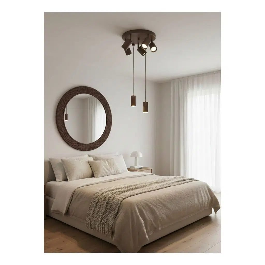 Kahverengi 7’li Yedili Metal GU10 Led Spot Sarkıt Hareketli Başlık Tasarruflu led