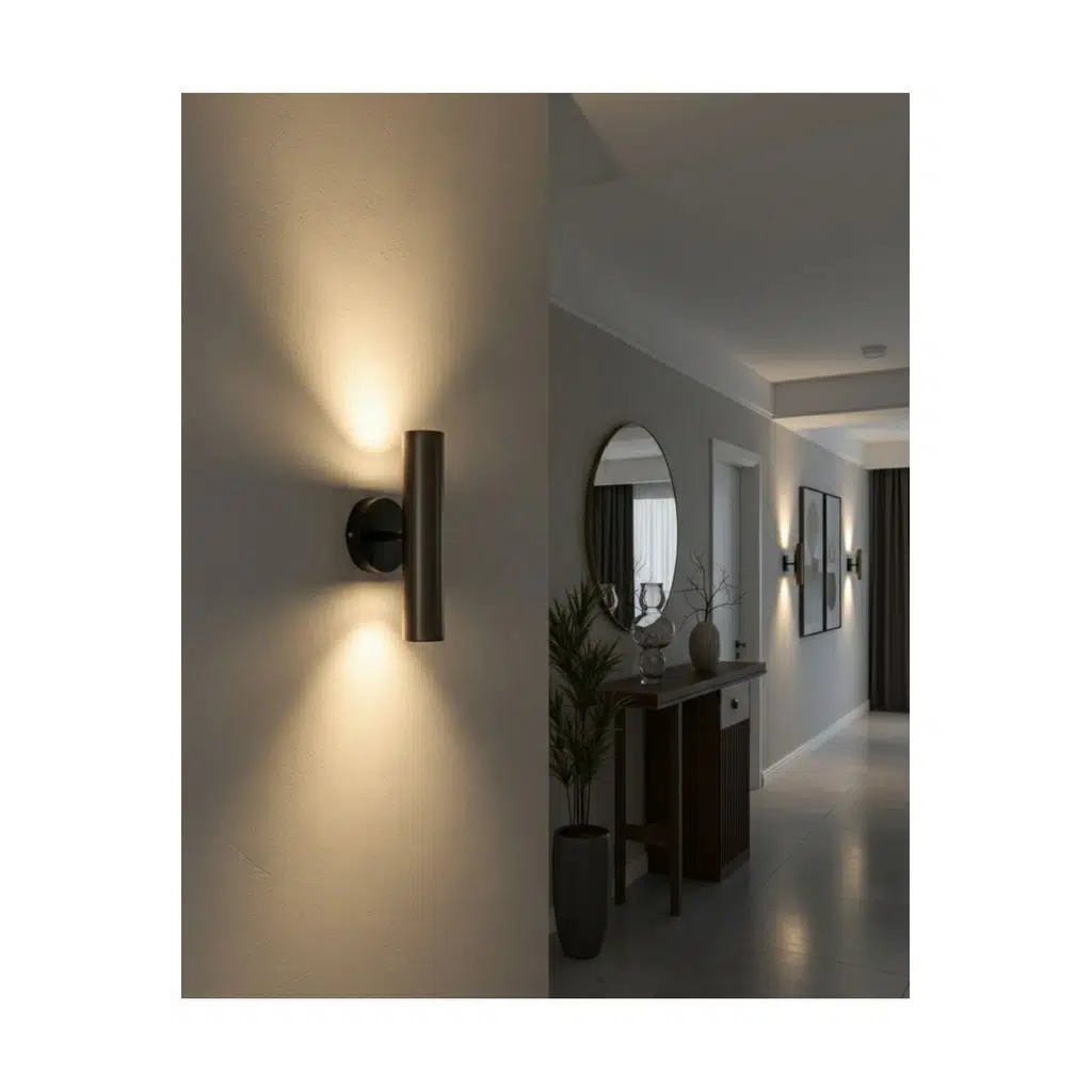 Kahverengi Başlık Siyah Gövde GU10 Çift Yönlü Metal Duvar Aplik Ayna Tablo Yanı Yatak Başı