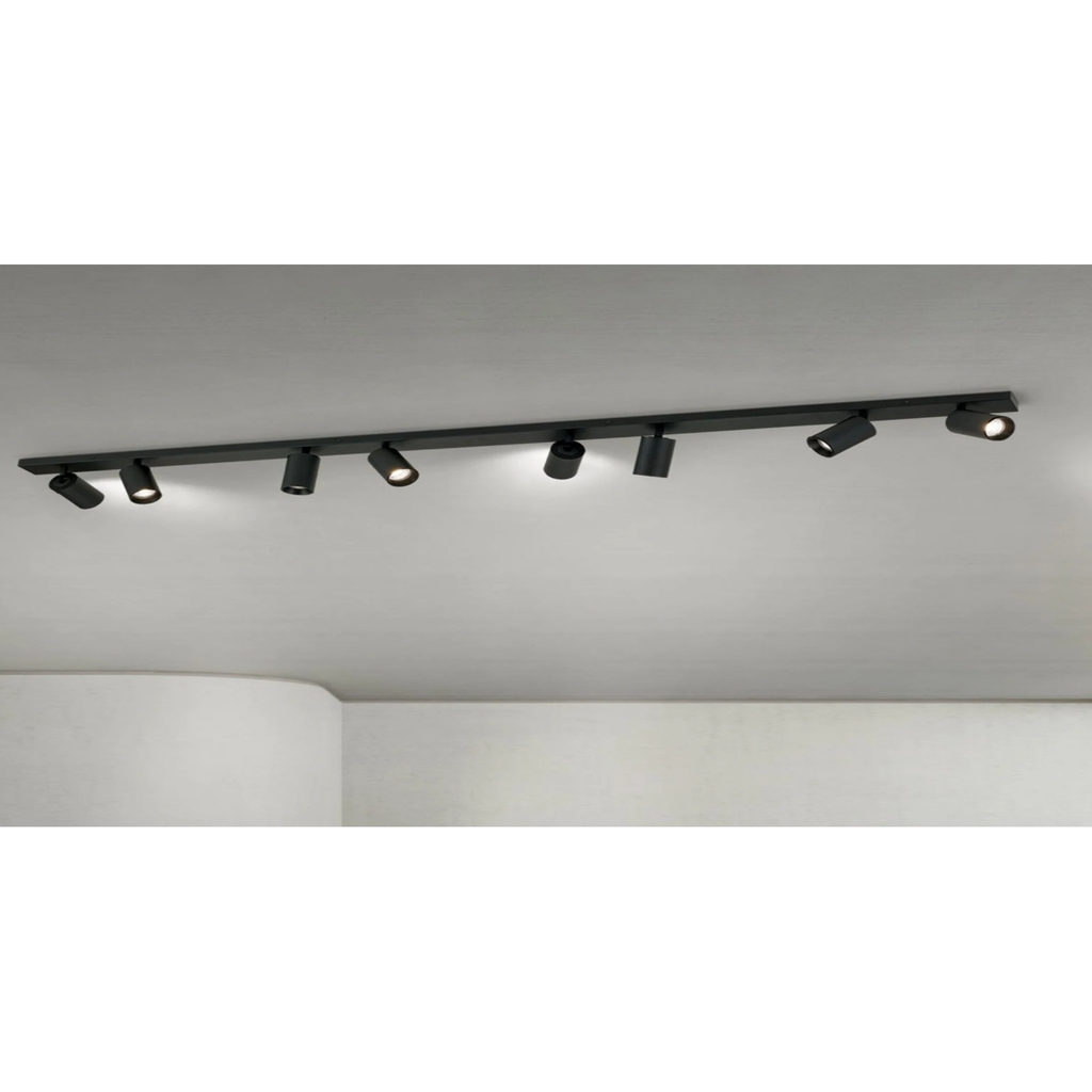 Modern Siyah Metal 150 cm GU10 LED Spot Avize Sekizli 8 liHareketli Başlık Tasarruflu Tavan Avize