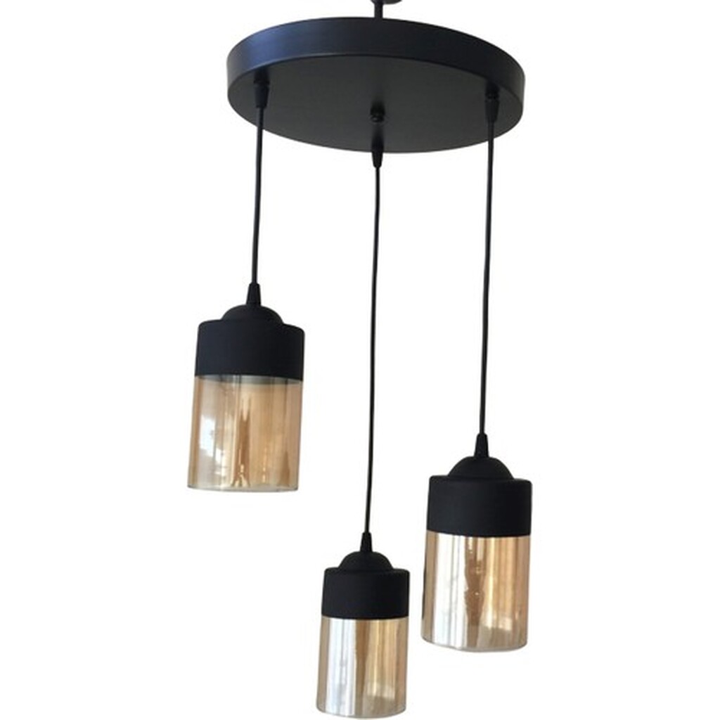 Mylight Retro Üçlü Sarkıt Avize Siyah Bal Cam Cift Renk 30 cm