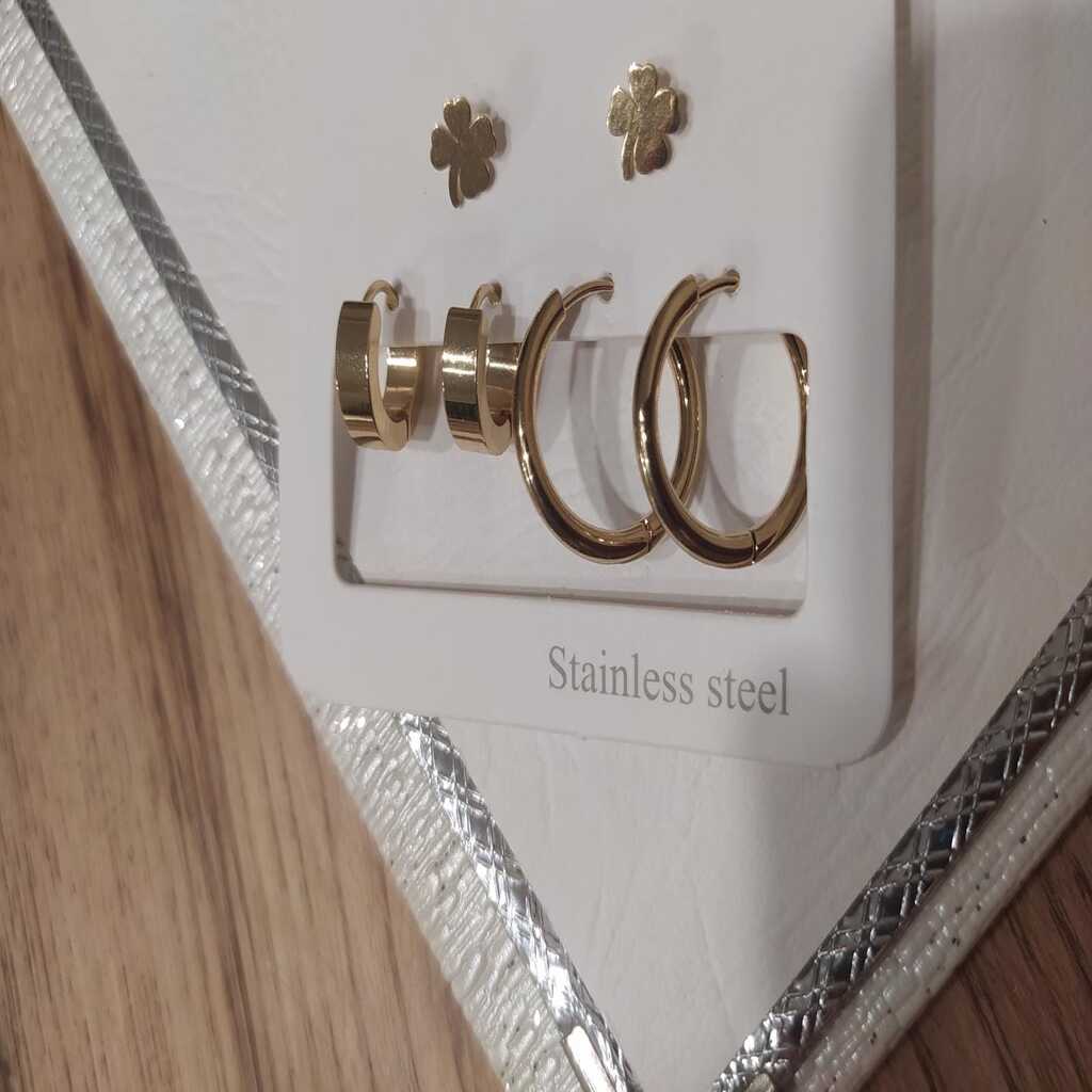 MYLİGHTS 316 L çelik yonca ve halka altılı küpe asla paslanmaz üçretsiz kargo 