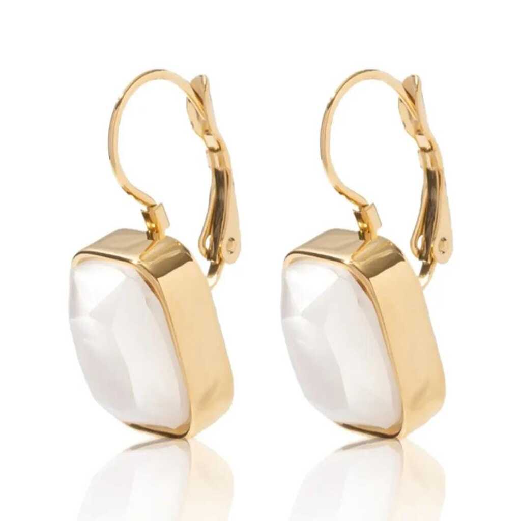 MYLİGHTS beyaz taşlı gold çelik küpe 316L asla kararmaz üçretsiz kargo 