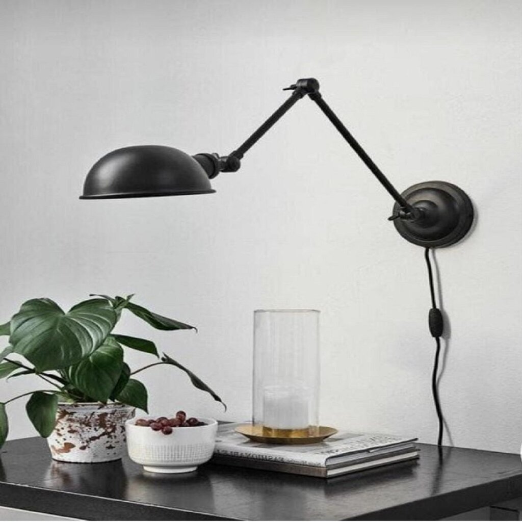 MYLİGHTS AKROBAT MAT SİYAH METAL RUSTİK RETRO KABLOLU ANAHTARLI APLİK DUVAR LAMBASI 