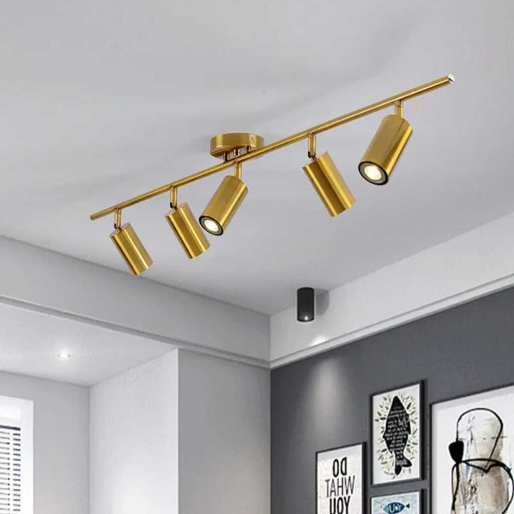 mylights eskitma mat altın kaplama 5li beşli spot led avize hareketli başlık gun ışığı ampullu 