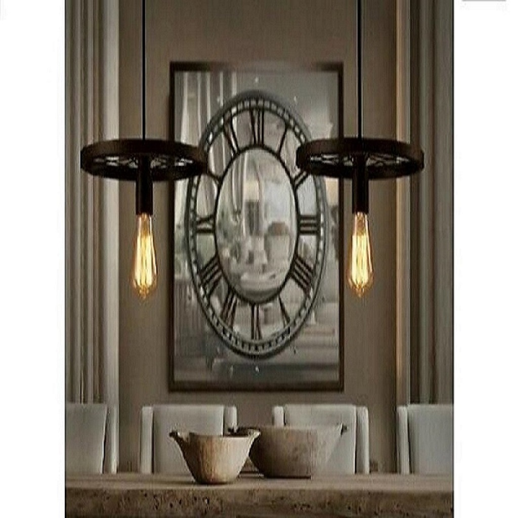 MYLİGHTS İKİLİ MASA ÜSTÜ METAL SARKIT RUSTİK VİNTAHE AVİZE TABAN 60X5 CM