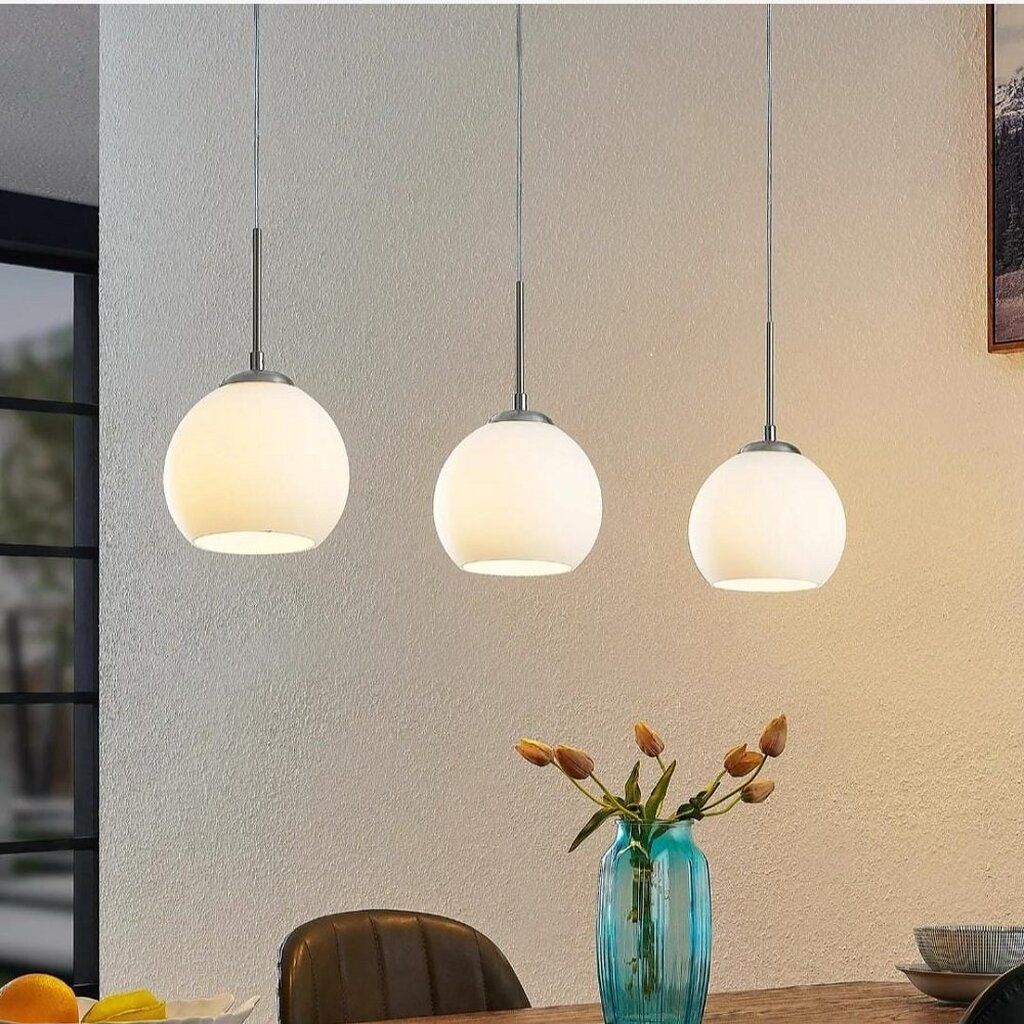 MYLIGHTS MASA ÜSTÜ İNOX SIRALI OPAL CAMLI MODERN ÜÇLÜ AVİZE HER ODA İÇİN TERCİH EDİLEBİLİR METAL