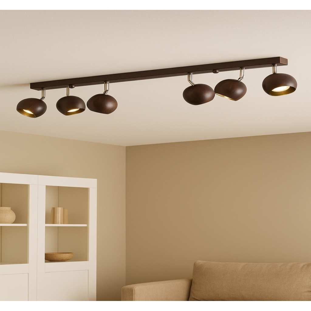 Mylights Modern 6’lı GU10 Kahverengi Küre Spot Avize Krom Mafsallı Tasarruflu LED Ampul OS RAM