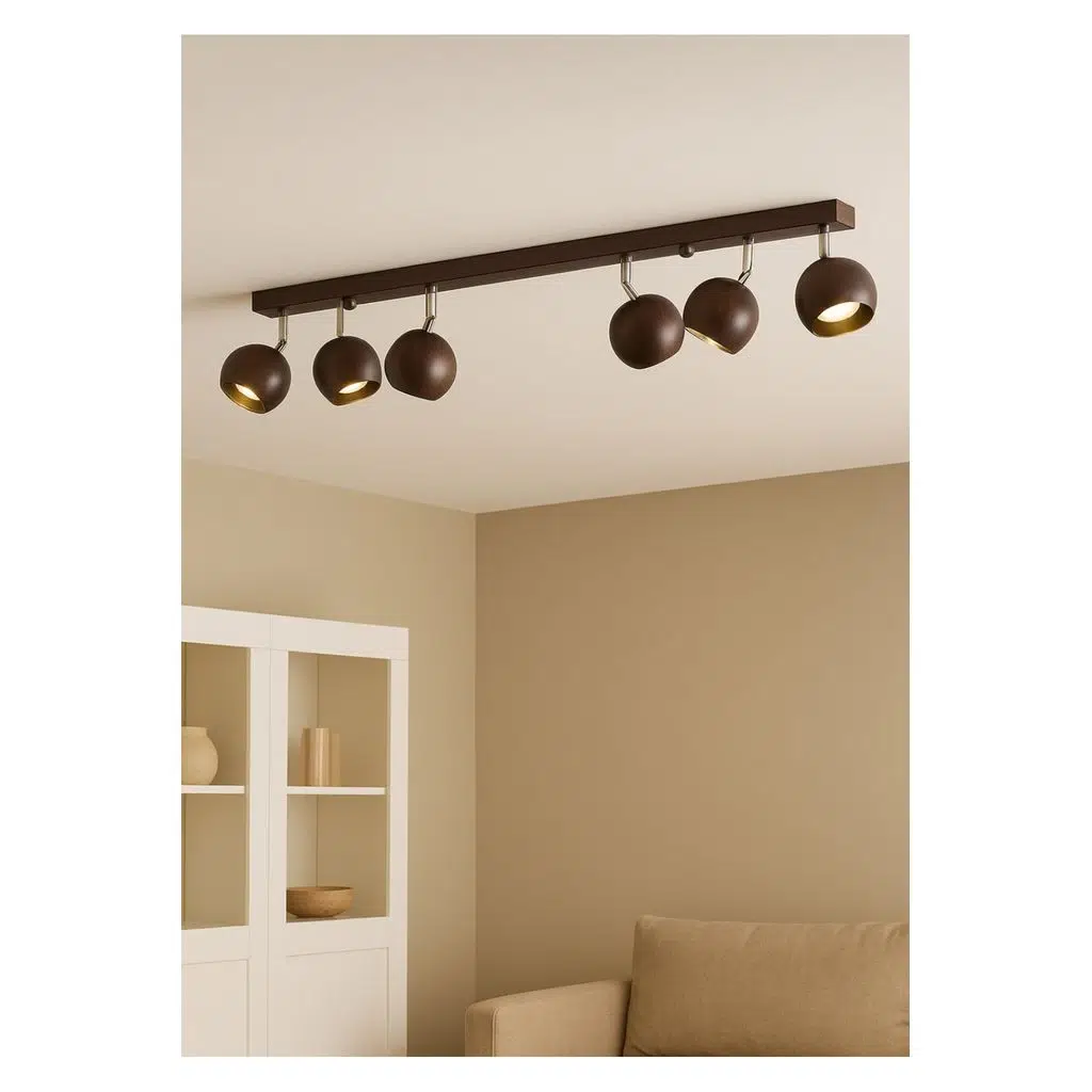 Mylights Modern 6’lı GU10 Kahverengi Küre Spot Avize Krom Mafsallı Tasarruflu LED Ampul OS RAM