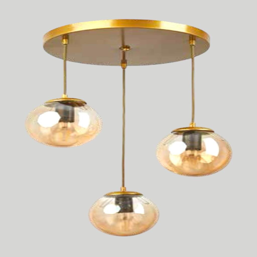 MYLİGHTS MODERN SPOR BAL CAMLI ÜÇLÜ AVİZE ESKİTME BOYALI 