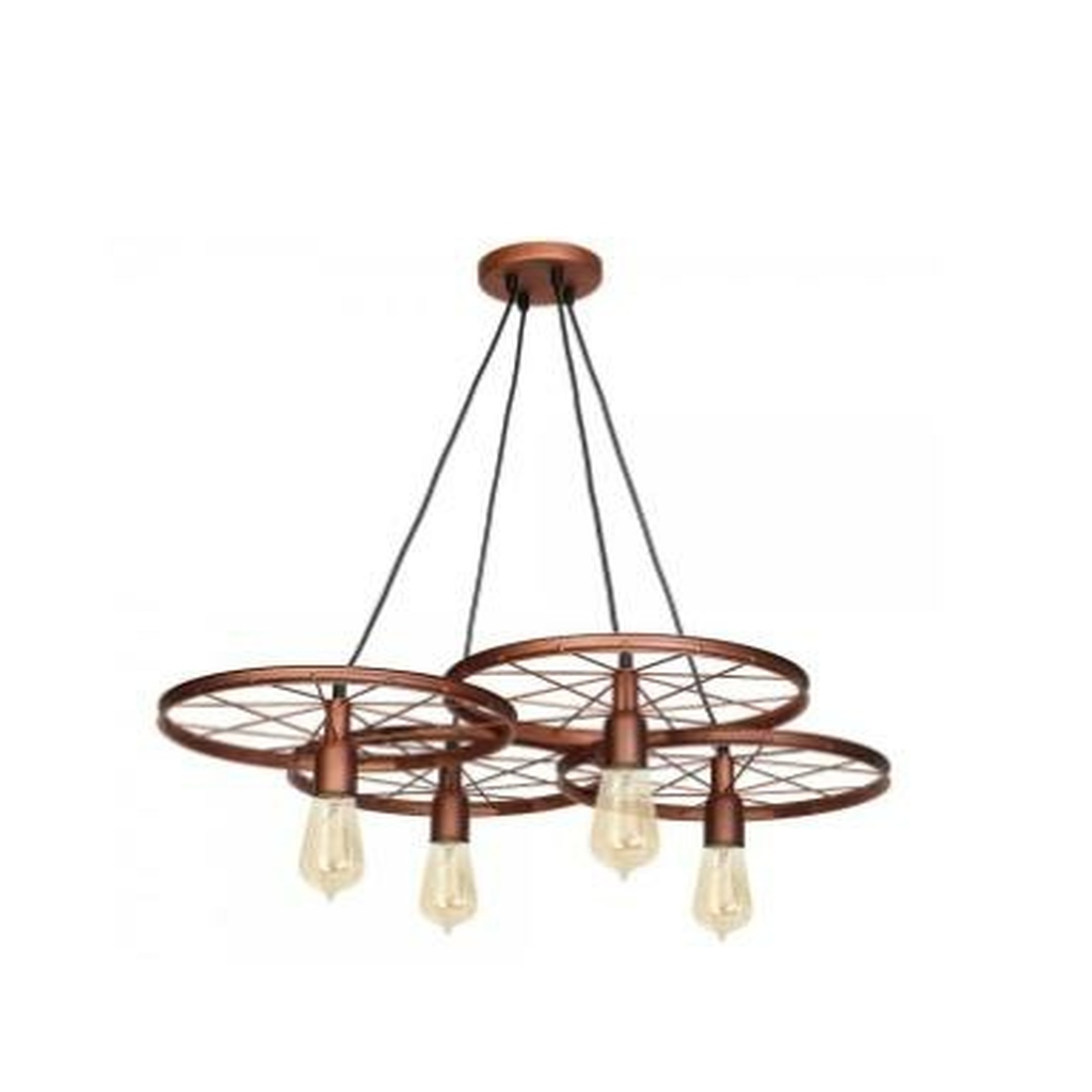 MYLİGHTS RETRO RUSTİK BAKIR ESKİTME DÖRTLÜ SARKIT PATİNALI AVİZE 