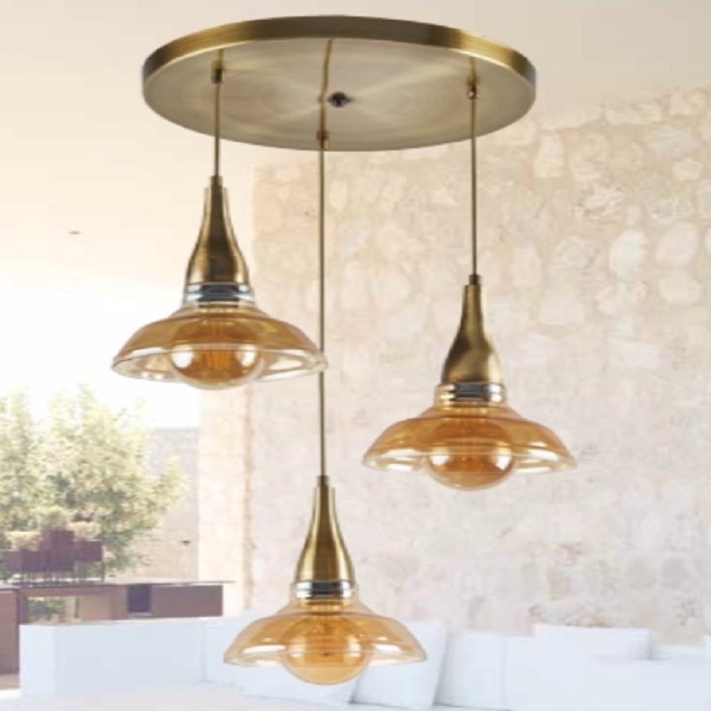 MYLİGHTS RETRO RUSTİK BAL CAMLI ÜÇLÜ AVİZE