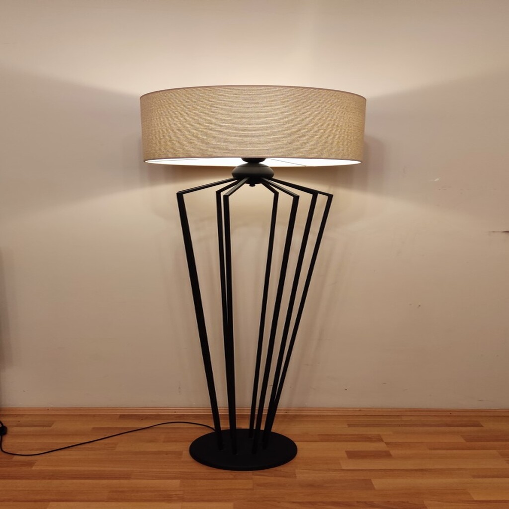 mylights retro rustik lambader köşe lambası mat siyah hasır mat siyah gövde hasır başlık lambader