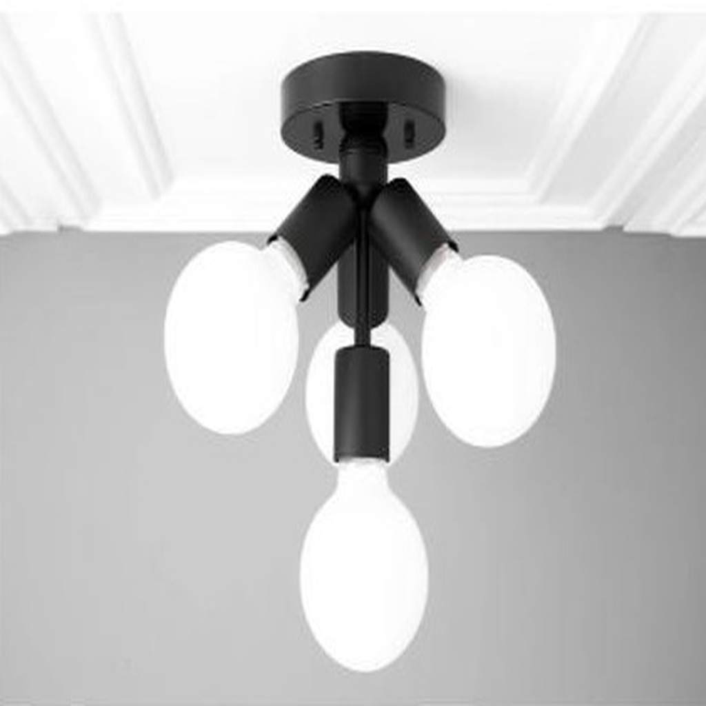 MYLİGHTS RETRO RUSTİK MAT SİYAH AVİZE DÖRTLÜ PLOFONYER AVİZE