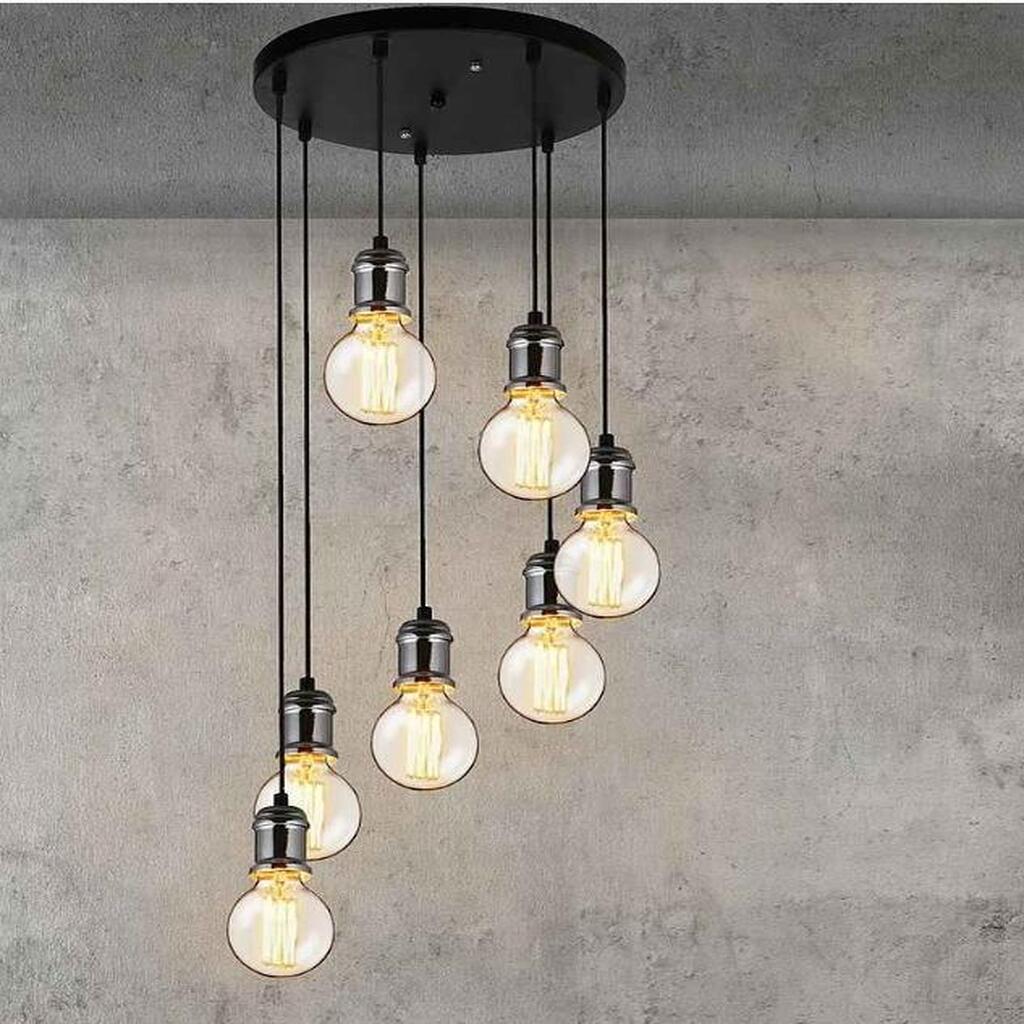 MYLİGHTS RETRO RUSTİK METAL SARKIT AVİZE 7 Lİ SİYAH TABAN GÜMÜŞ DUY 30 CM TABAN