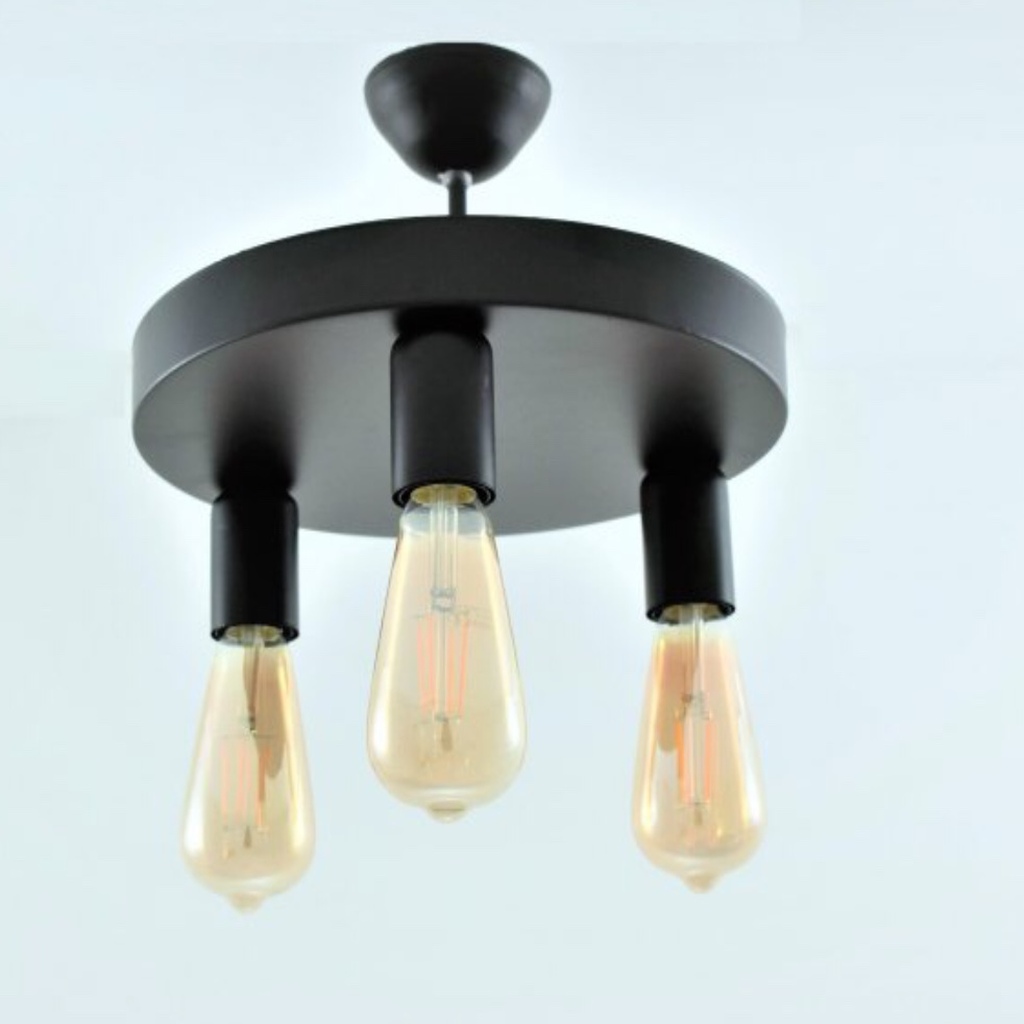 MYLİGHTS RETRO RUSTİK SİYAH ÜÇLÜ PLOFONYER TAVAN AVİZE E27 30CM