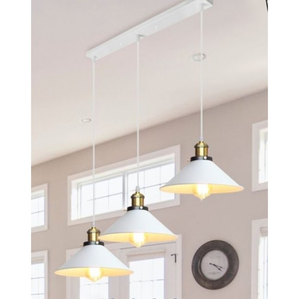 Mylights Retro Rustik Üçlü Avize Sıralı Masa Üstü Avize Sarkıt Beyaz Metal Avize 0 cm En