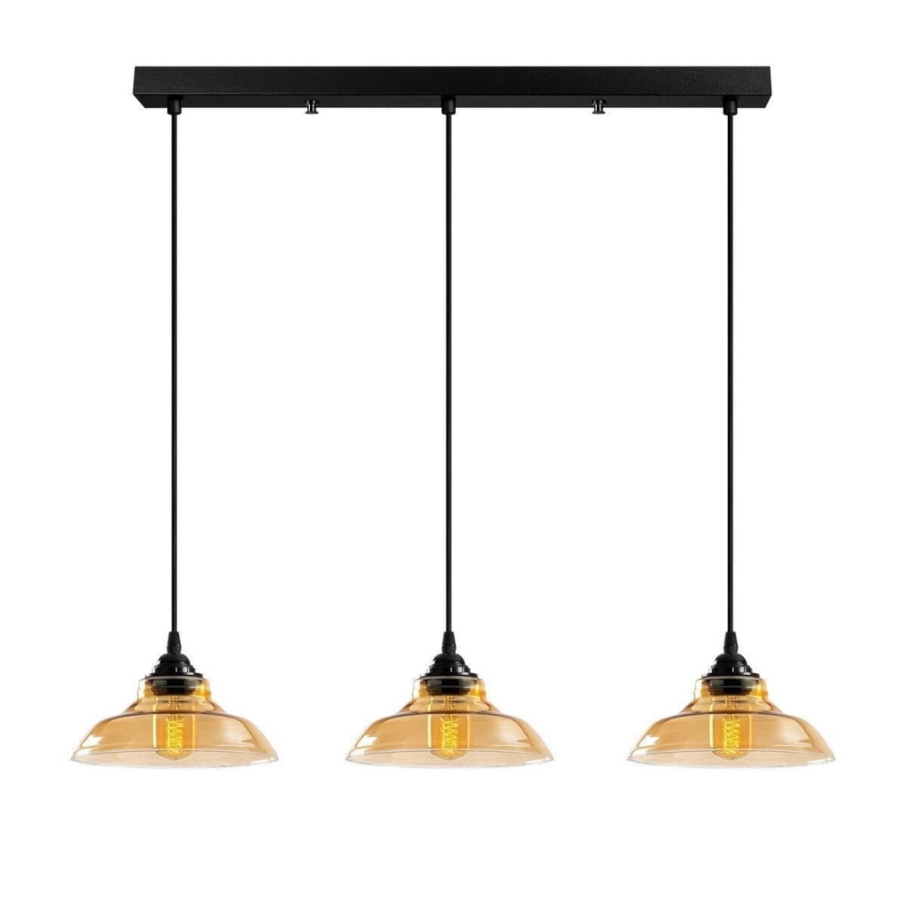 MYLİGHTS RETRO RUSTİK VİNATGE SIRALI MASA ÜSÜTÜ ÜÇLÜ AVİZE BAL CAMLI 60 CM EN CAMLAR 20 CM