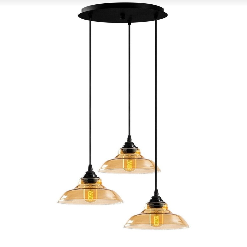 MYLİGHTS RETRO RUSTİK VİNTAGE BAL CAMLI ÜÇLÜ SARKIT AVİZE 30 CM TABAN CAMLAR 20 CM