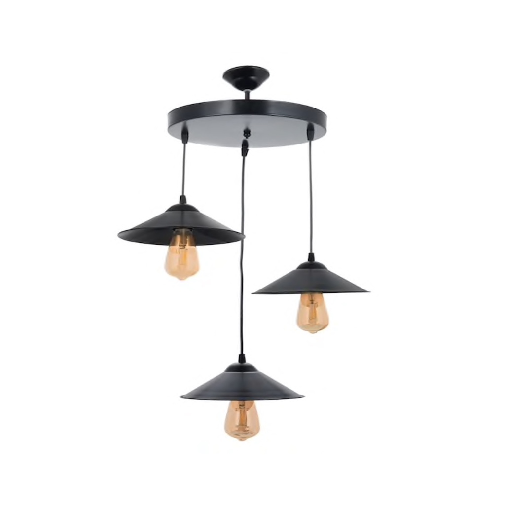 MYLİGHTS RETRO RUSTİK VİNTAGE METAL SARKIT AVİZE MAT SİYAH ÜÇLÜ