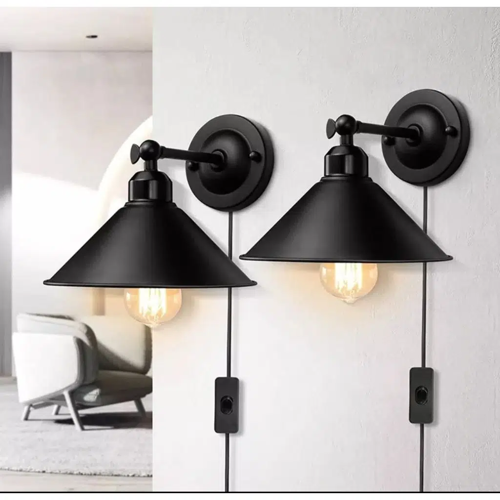 MYLİGHTS RETRO RUSTİK YATAK BALI ANAHTARLI KABLOLU DUVAR APLİK MAT SİYAH 1 ADET FİYATIDIR