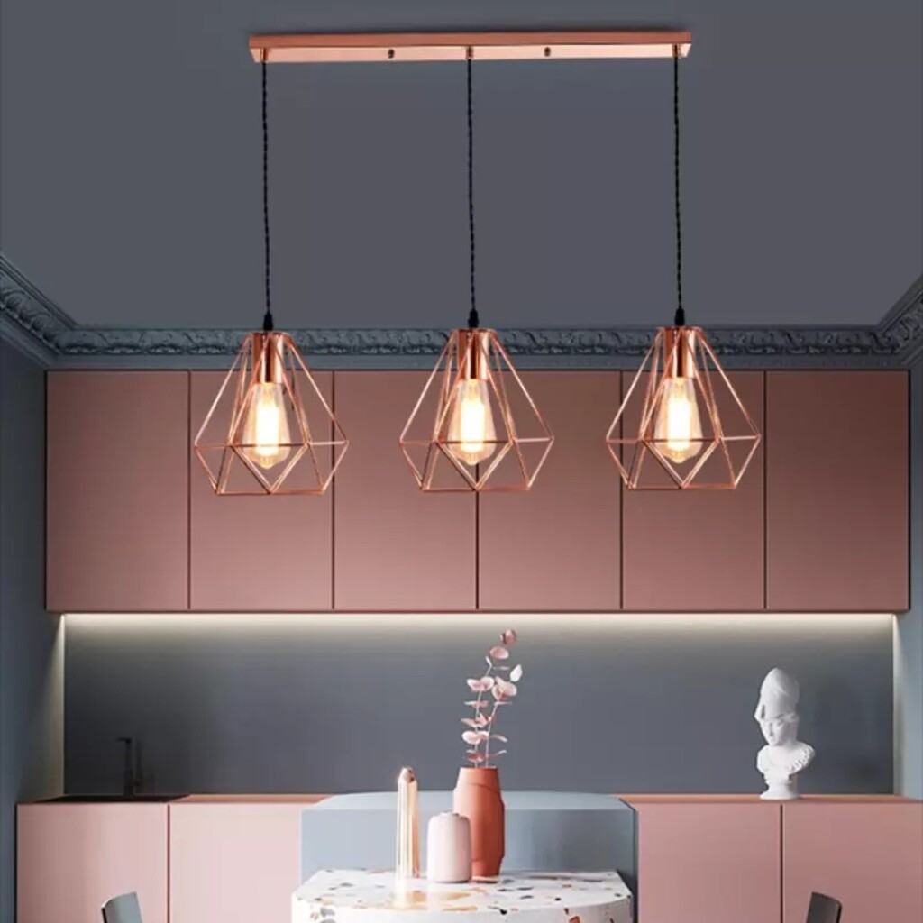 MYLİGHTS RETRO SIRALI MASA ÜSTÜ ÜÇLÜ BAKIR SARKIT AVİZE 60 CM