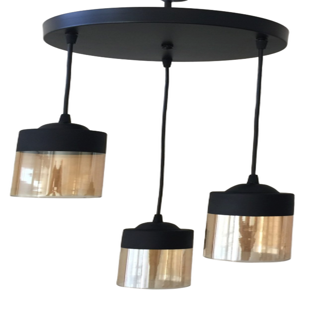 MYLİGHTS RETRO ÜÇLÜ SARKIT AVİZE 30CM EN RUSTİK SİYAH BAL CAM