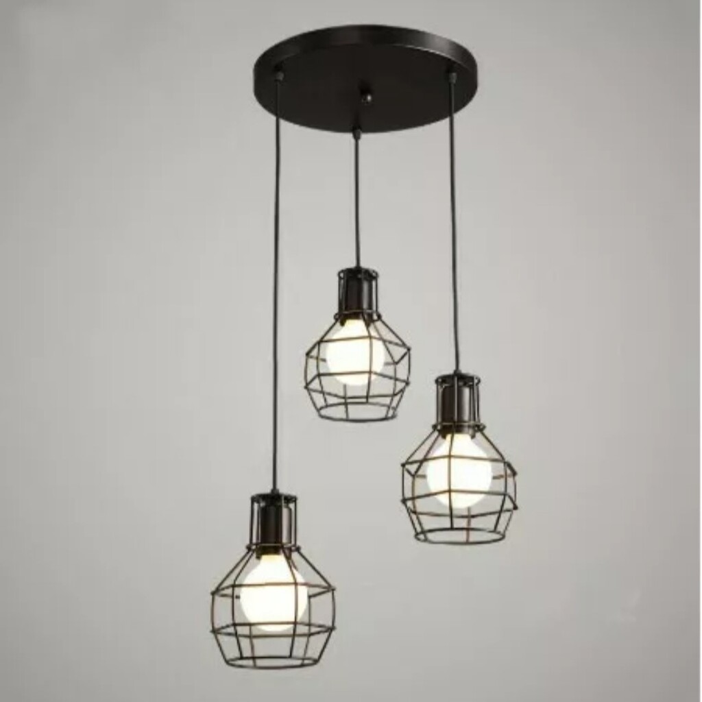 MYLİGHTS RETRO ÜÇLÜ SARKIT KAFES RUSTİK AVİZE SİYAH