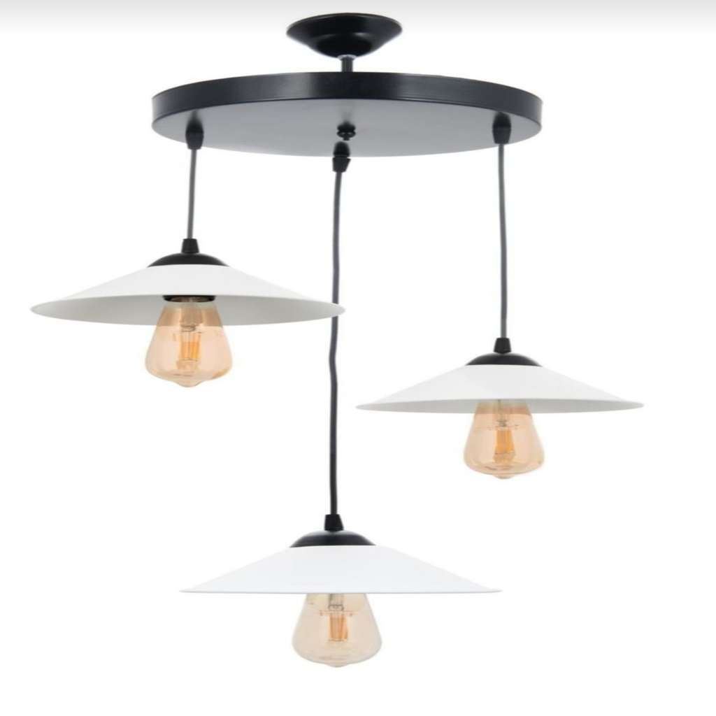 MYLİGHTS RETRO ÜÇLÜ SİYAH BEYAZ METAL SARKIT AVİZE 30 CM