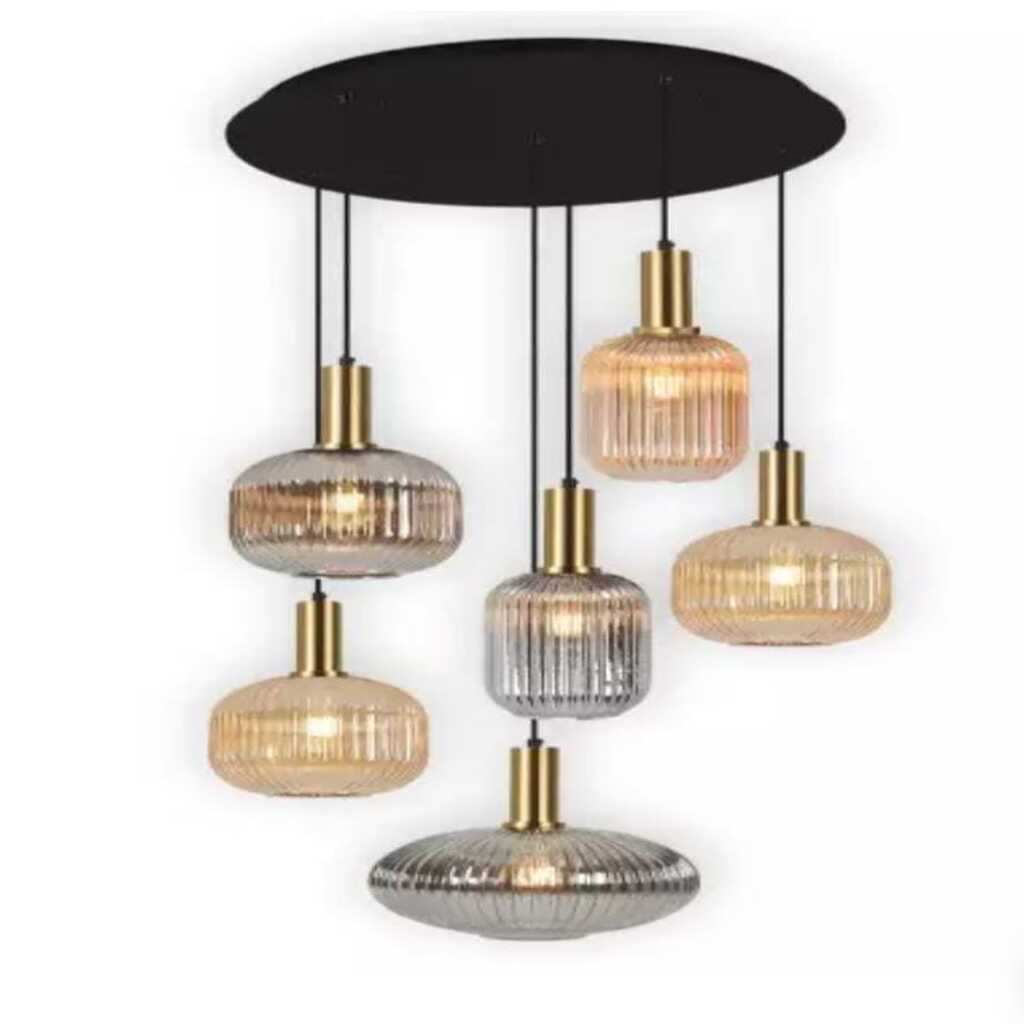 MYLİGHTS RUSTİK ALTILI BAL CAMLI AVİZE KASA 40CM SİYAH SARKIT 