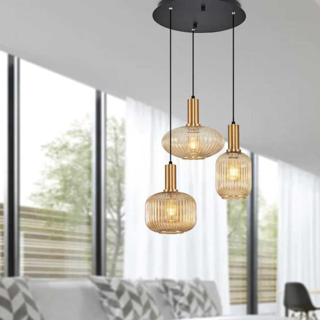 MYLİGHTS RUSTİK ÜÇLÜ CAMLI VİNTAGE RETRO AVİZE 