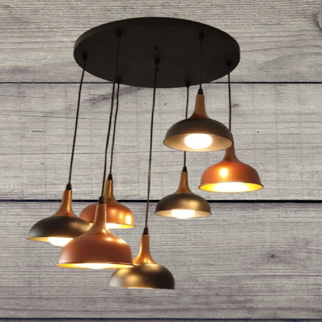 MYLİGHTS RUSTİK VİNTAGE METAL BAKIR VE SİYAH SARKIT YÜKSEK TAVAN AVİZE