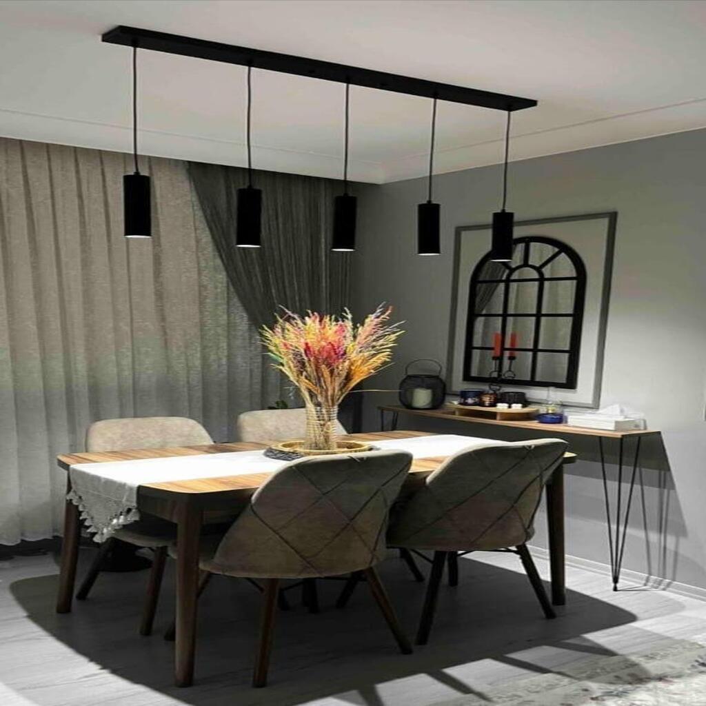  Mylights sıralı masaüstü beşli 5 li sartkıt 120cm metal gövde tasarruflu led ampul ile spot sarkıt avize