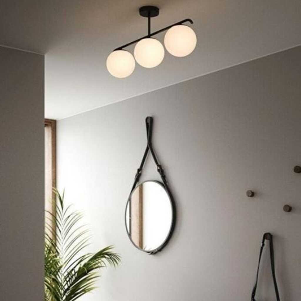 mylights üçlü MAT SİYAH opal camlı plofonyer avize modern spor avize