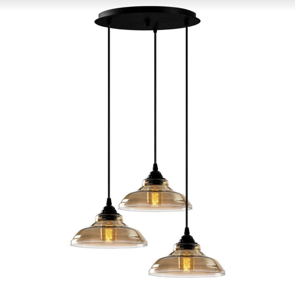 MYLİGHTS VİNTAGE RETRO RUSTİK ÜÇLÜ YUVARLAK BAL CAMLI AVİZE 30 CM TABAN