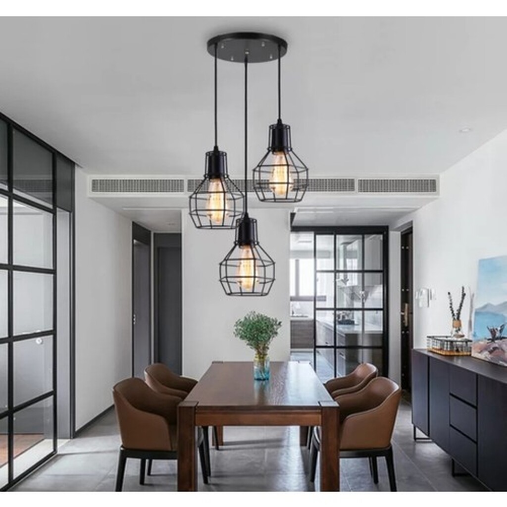 Mylights Vintage Rustik Retro Metal Sarkıt Üçlü Kafes Avize MYL002404