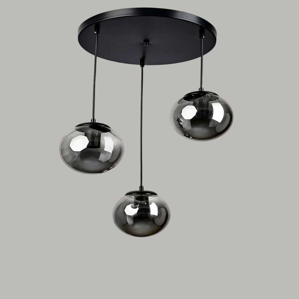 MYLİGHTS füme camlı modern spor üçlü salon avize 