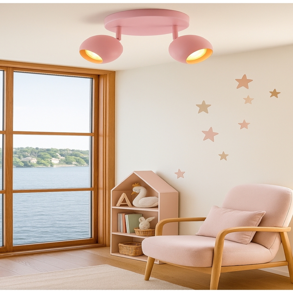 Pembe Bebek Çocuk Odası İkili Metal Küre LED Tavan Avize GU10 Tasarruflu Hareketli Başlık